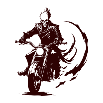 AI generated ghost rider with burning bike illustration png