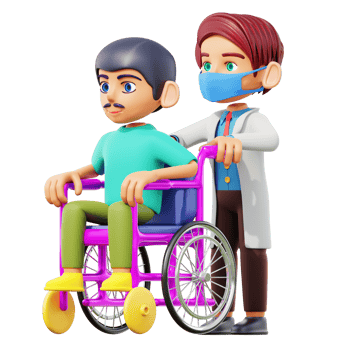 d illustration male doctor Carrying Patient on Wheelchair png