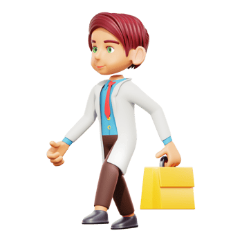 3d illustration male doctor walking and holding bag png