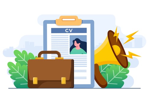 Hiring concept flat illustration vector template, Recruitment, Resume, Job searching, Employment services, recruitment agencies, Human resources, paper document with personal data, CV, Resume