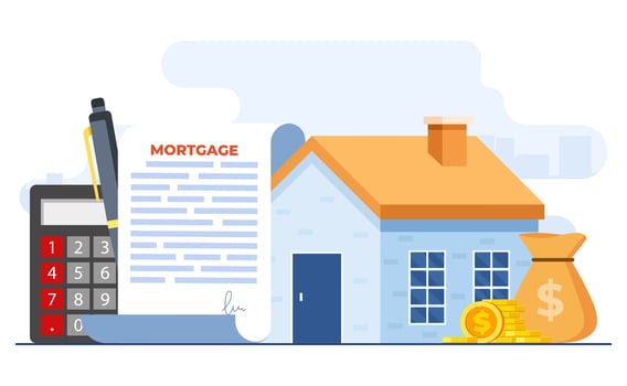 Mortgage and rent concept flat vector illustration vector template, House loan or money investment to real estate, Mortgage loan, Purchasing property, Home loan, Home bank credit