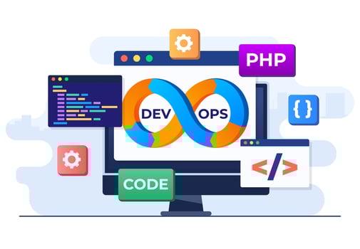 DevOps concept flat vector illustration, Software development and IT operation process, Technical support, DevOps Methodology, Administration development operations