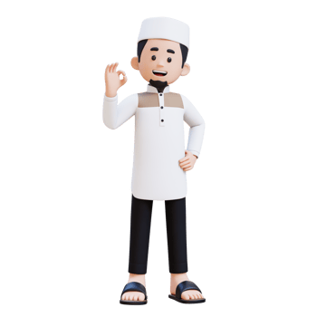 3D Characters of Muslim Man give OK sign hand pose perfect for banner, web dan marketing material png