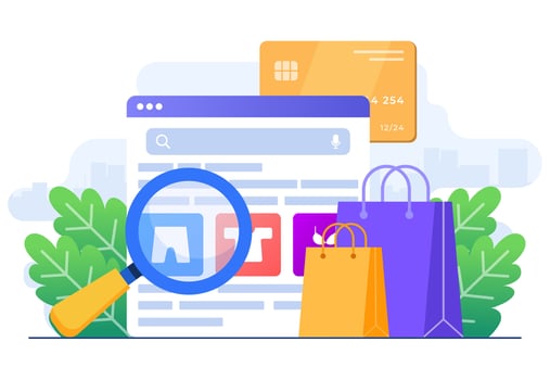 Online clothing store website on web browser on laptop flat vector illustration template, Clothes in catalog of e-shop, Online shopping internet sale, E-commerce, Retail fashion store, Marketplace app