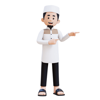 3D Characters of Muslim Man pointing to the left perfect for banner, web dan marketing material png