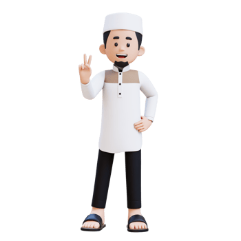 3D Characters of Muslim Man give peace hand sign perfect for banner, web dan marketing material png