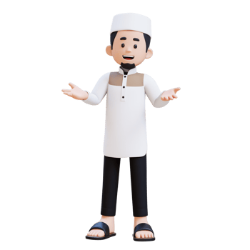 3D Characters of Muslim Man talking and explaining pose perfect for banner, web dan marketing material png