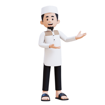 3D Characters of Muslim Man presenting to the left side perfect for banner, web dan marketing material png