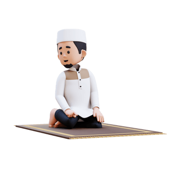 3D Characters of Muslim Man is in last tahiyat sitting during prayer and give salam to the right in ramadan perfect for banner, web dan marketing material png