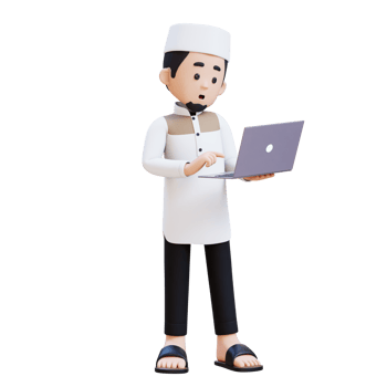 3D Characters of Muslim Man working on a laptop perfect for banner, web dan marketing material png