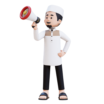3D Characters of Muslim Man holding and talking with megaphone perfect for banner, web dan marketing material png