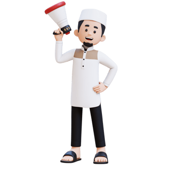 3D Characters of Muslim Man holding  megaphone perfect for banner, web dan marketing material png