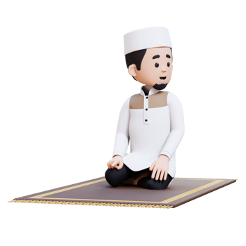 3D Characters of Muslim Man is in last tahiyat sitting during prayer and give salam to the left in ramadan perfect for banner, web dan marketing material png