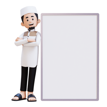 3D Characters of Muslim Man laying on blank placard in crossed arm pose perfect for banner, web dan marketing material png