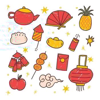 Cute Hand Drawn Chinese New Year Sticker Set vector