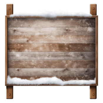 AI generated Realistic wooden signboard covered with snow png isolated on transparent background