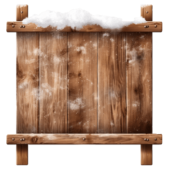AI generated Realistic wooden signboard covered with snow png isolated on transparent background