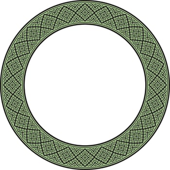 Vector round color Belarusian national ornament. Ethnic green circle border, Slavic peoples frame