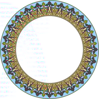 Vector colored round oriental ornament. Arabic patterned circle of Iran, Iraq, Turkey, Syria. Persian frame, border