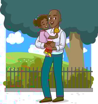Illustration of a Father and Daughter Hugging in the Park Together vector