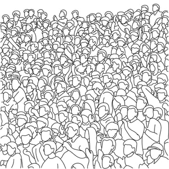 people crowded on stadium to cheer sport black line illustration vector hand drawn isolated on white background