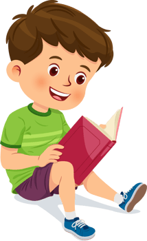 Cute boy are relaxing and enjoying reading book png