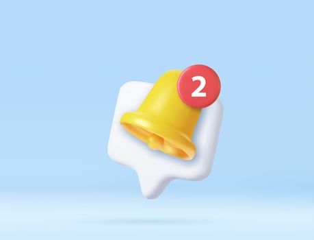 3D notification bell alert icon vector