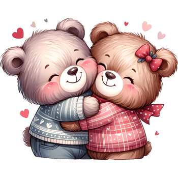 AI generated A cute cartoon couple of bears in love with heart for Valentines day greeting card, clipart png