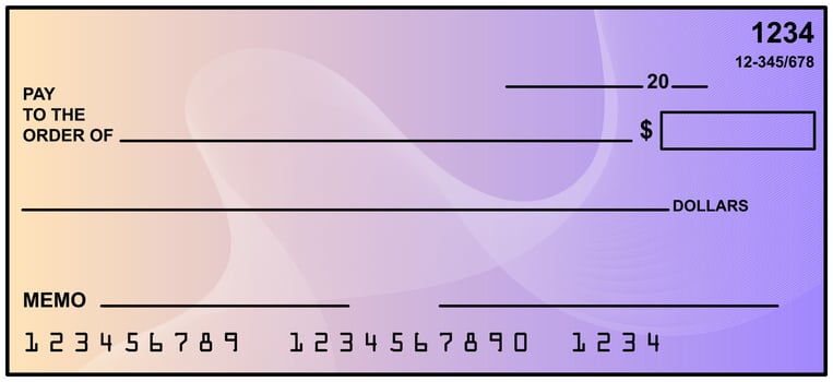 Vector of Blank Bank or Personal Check. Payment, Money, Cash, Currency, Cheque, Banknote
