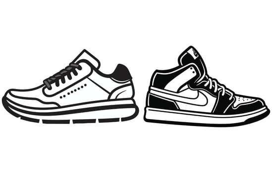 Running shoes icon Silhouette, Vector silhouette of sneakers