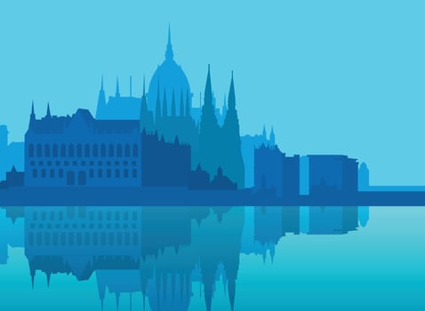 famous building landscape vector with blue color.