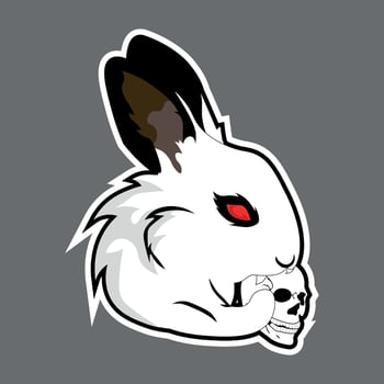 Evil rabbit bite the skull head gaming logo vector