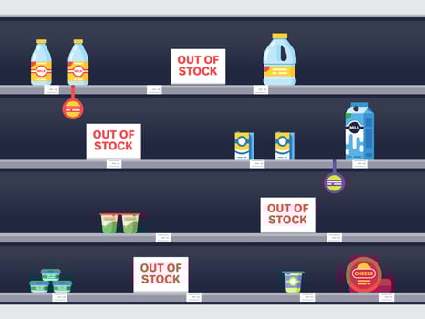 Supermarket shelf interior with sold out products vector