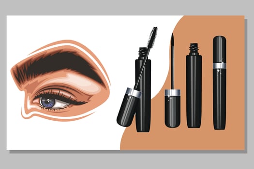Colorful women's eyes with makeup. Eye makeup closeup.  Beauty Salon Social media design layout template. Beauty Salon Banner template. Hand-Drawn vector illustration female eyes set.