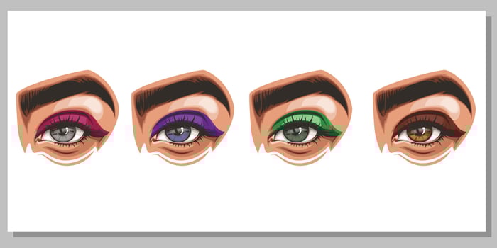 Colorful women's eyes with makeup. Eye makeup closeup isolated.  Beauty Salon Social media design. Beauty Salon Banner. Hand-Drawn vector illustration female eyes set.