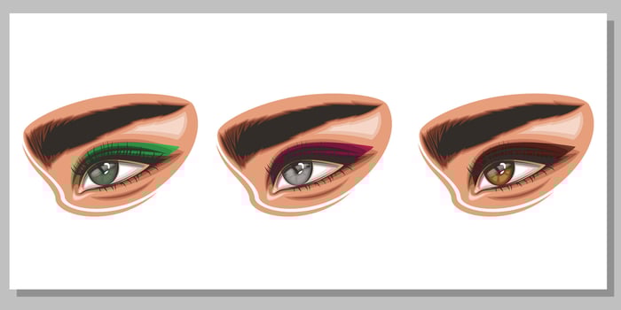 Colorful women's eyes with makeup. Eye makeup closeup isolated.  Beauty Salon Social media design. Beauty Salon Banner. Hand-Drawn vector illustration female eyes set.