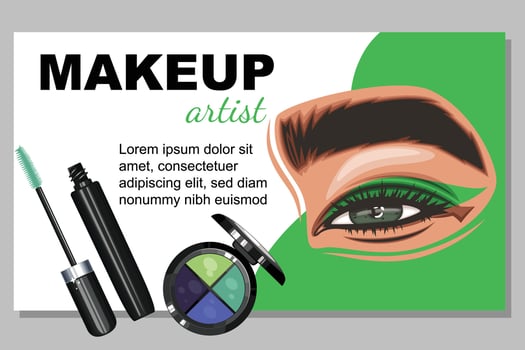 Colorful women's eyes with makeup. Eye makeup closeup.  Beauty Salon Social media design layout template. Beauty Salon Banner template. Hand-Drawn vector illustration female eyes set.