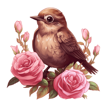 AI generated Bird sitting on a branch of a rose bush. AI generated image png