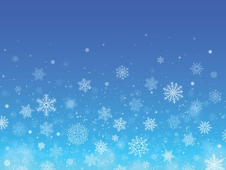 Snowflakes blue background. Winter falling snow. Christmas holiday decoration for greeting and invitation card vector