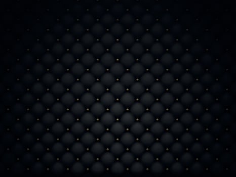 Luxury quilted background. Upholstery or matte black leather texture for sofa with golden nails for furniture vector