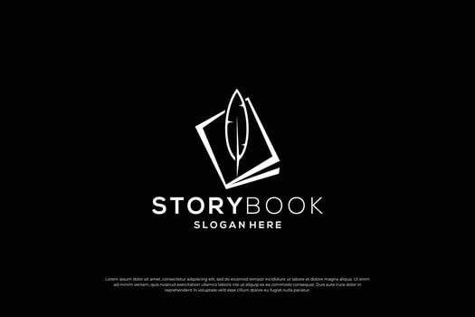 classic book story logo design. Quill book combination logo concept. vector