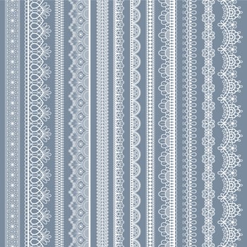 Lace seamless borders. Vintage ornamental lace strips with floral pattern, embroidered ornate eyelets handmade textile ribbons vector set