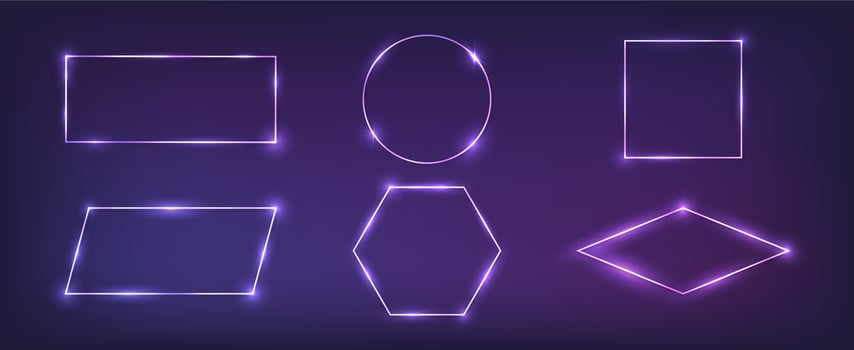 Set of six neon frames with shining effects vector