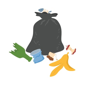 trash cans and trash bags vector
