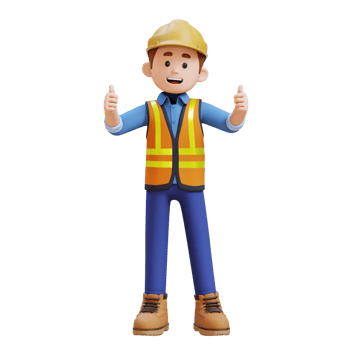 3D Construction Worker Character Giving Thumbs Up Pose png
