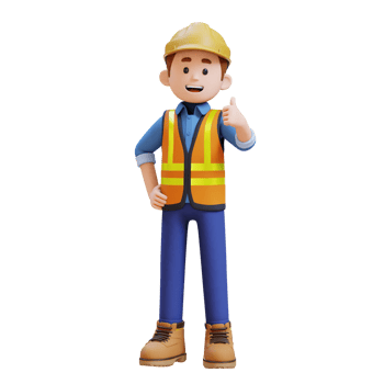3D Construction Worker Character Giving Thumbs Up Pose png