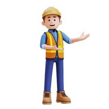 3D Construction Worker Character Presenting to the Left Pose png
