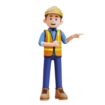 3D Construction Worker Character Pointing to the Left Pose png