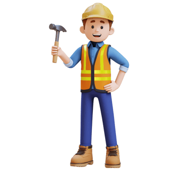 3D Construction Worker Character Holding Hammer in Confident Pose png