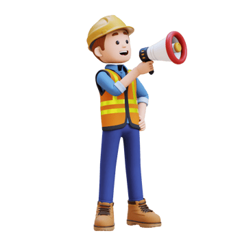 3D Construction Worker Character shouting with Megaphone png
